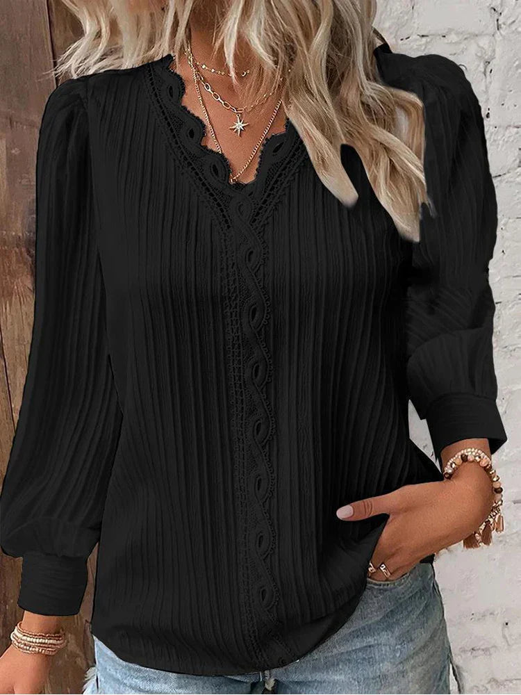 Blouse with Chiffon and Lace Details – Zalumo