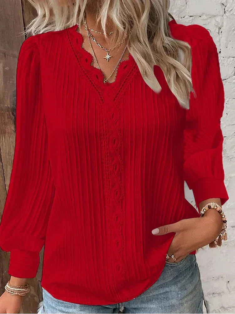 Blouse with Chiffon and Lace Details – Zalumo
