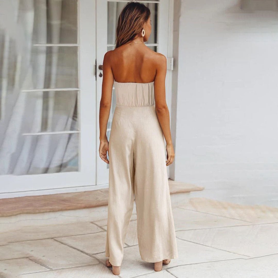 Women's Strapless Tie Waist Wide Leg Jumpsuit – Zalumo