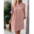 Women's Button-Down Shirt Dress 3/4 Sleeve Knee Length – Zalumo