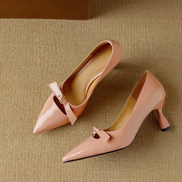 Women's Bow Detail Pumps Pointed Toe Kitten Heel Shoes – Zalumo