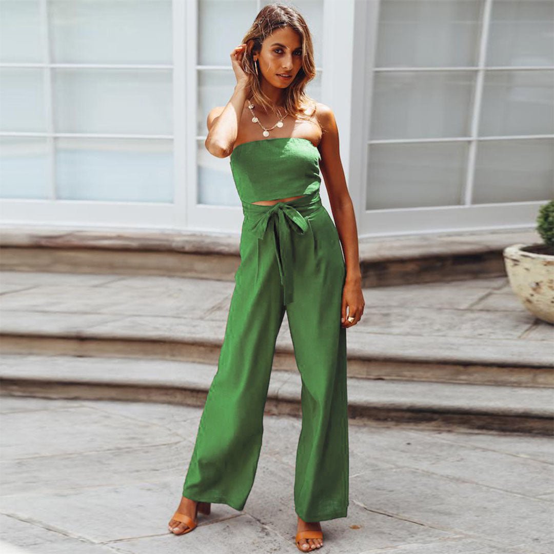 Women's Strapless Tie Waist Wide Leg Jumpsuit – Zalumo