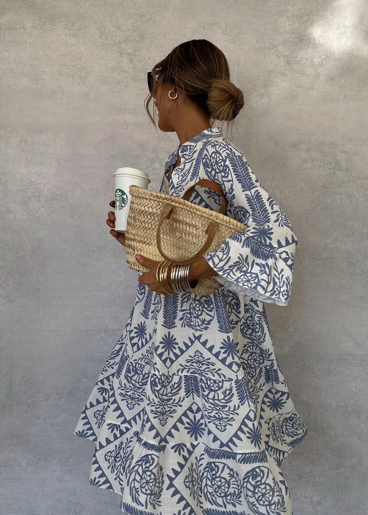 Women's Boho Print V-Neck 3/4 Sleeve Swing Dress – Zalumo