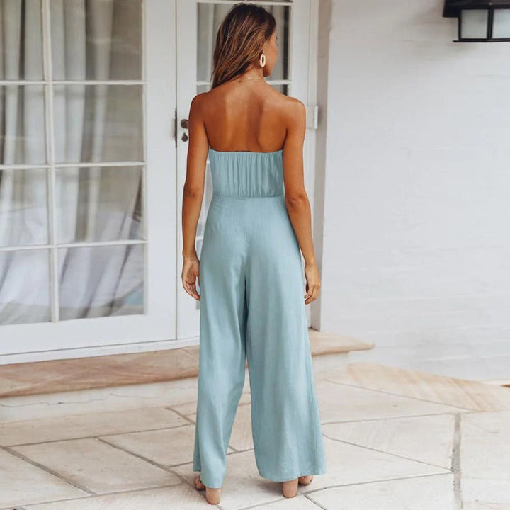Women's Strapless Tie Waist Wide Leg Jumpsuit – Zalumo