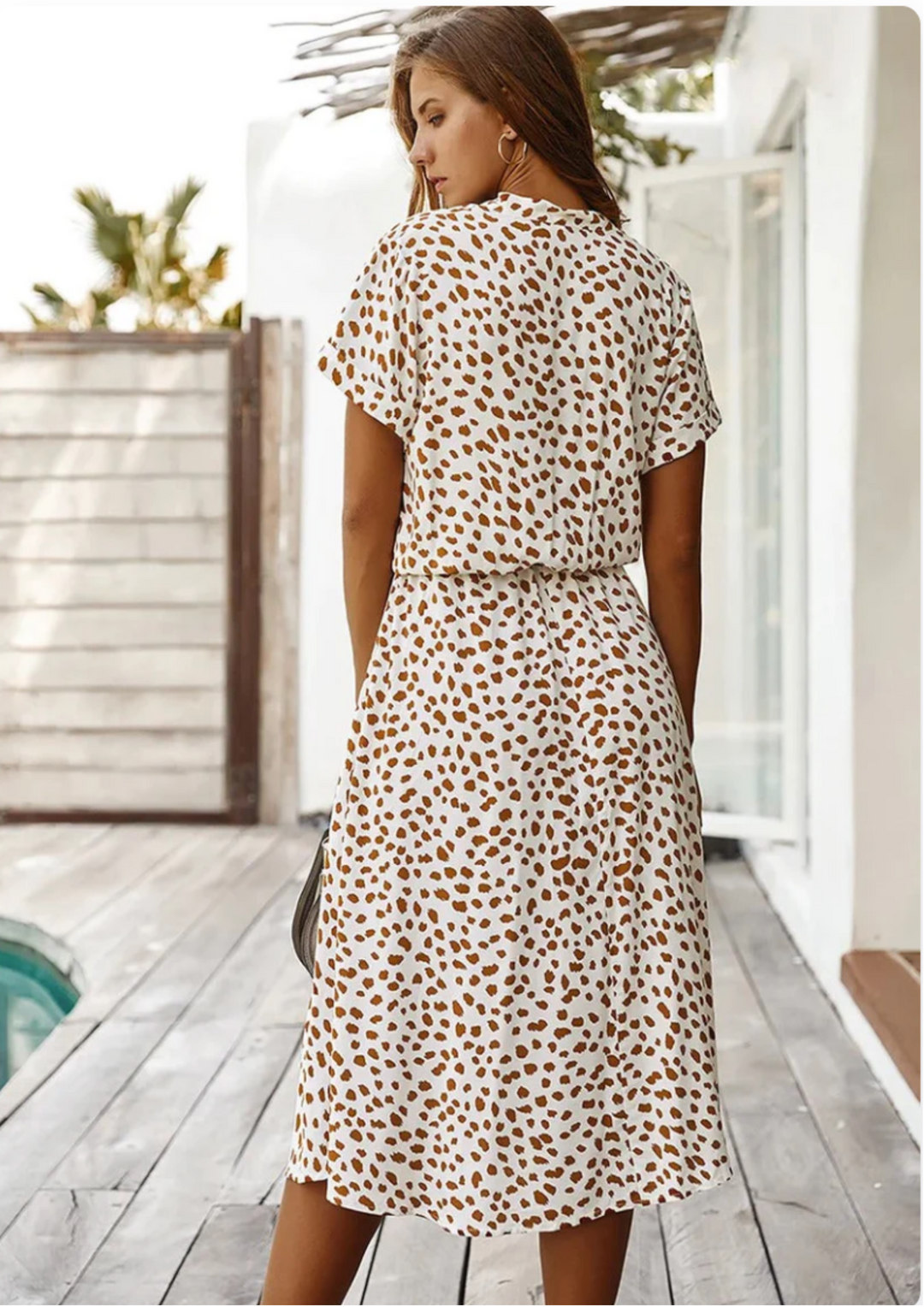 Women's Spotted Print Button-Down Midi Dress – Zalumo