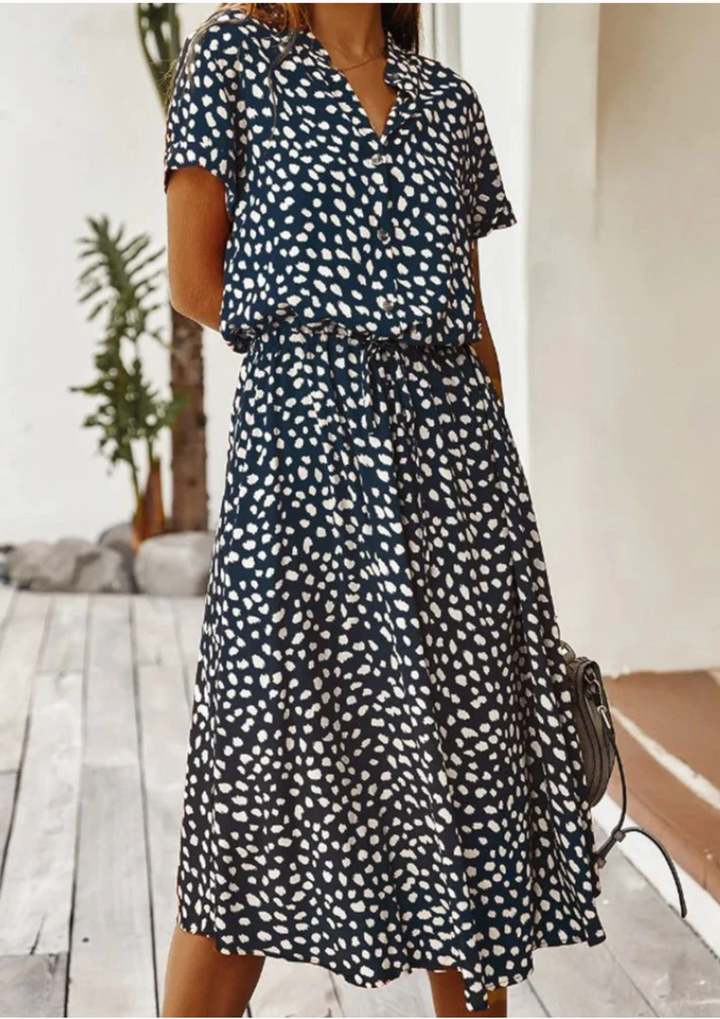 Women's Spotted Print Button-Down Midi Dress – Zalumo