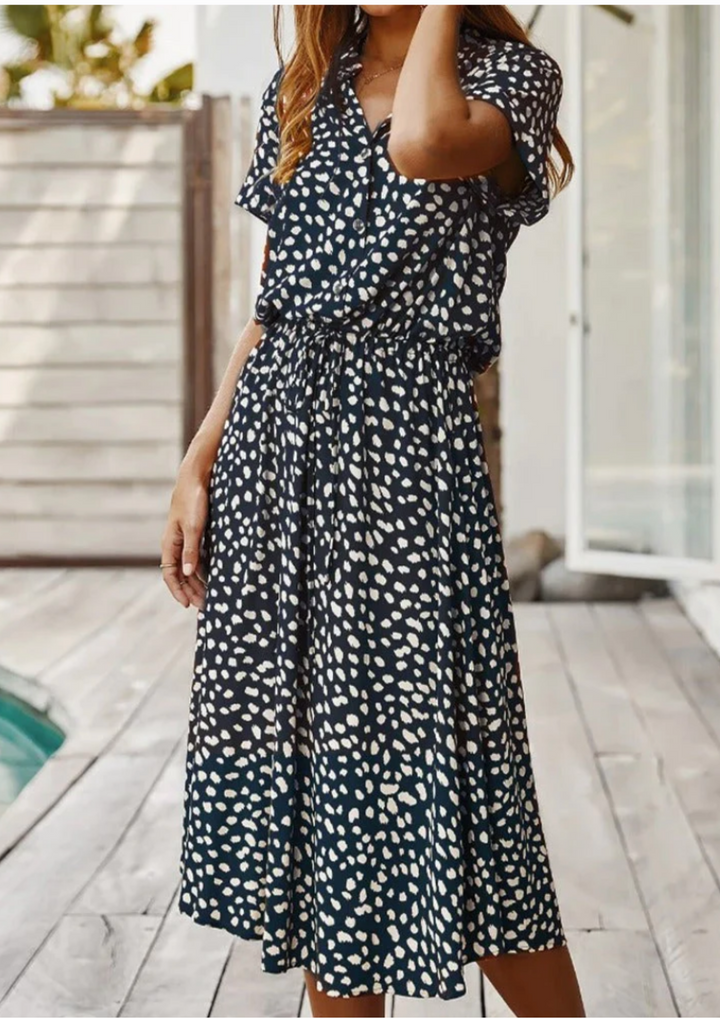 Women's Spotted Print Button-Down Midi Dress – Zalumo