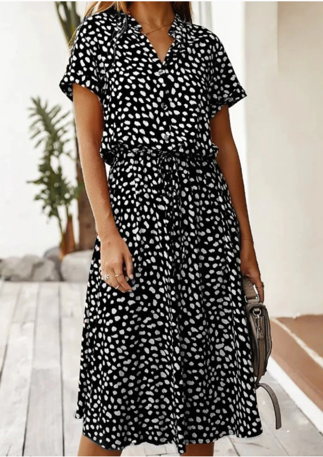 Women's Spotted Print Button-Down Midi Dress – Zalumo