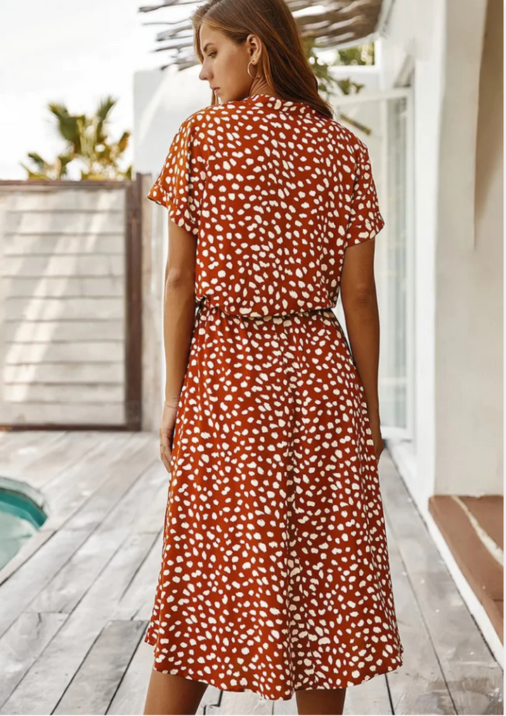 Women's Spotted Print Button-Down Midi Dress – Zalumo