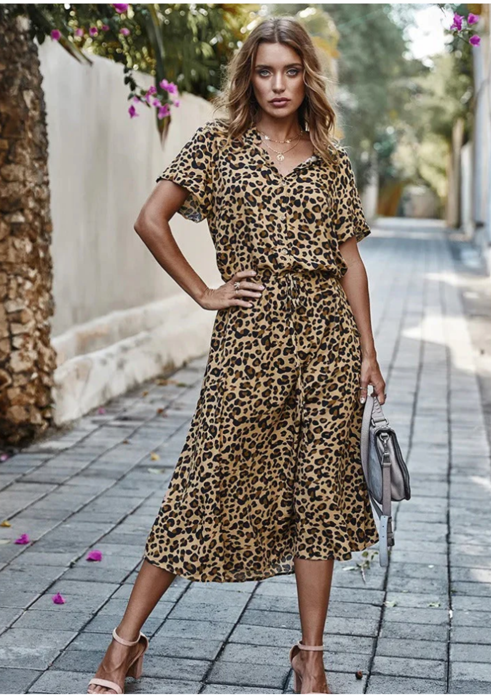 Women's Spotted Print Button-Down Midi Dress – Zalumo