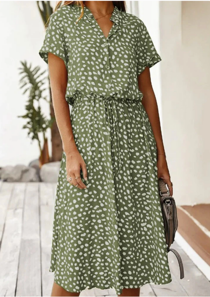 Women's Spotted Print Button-Down Midi Dress – Zalumo