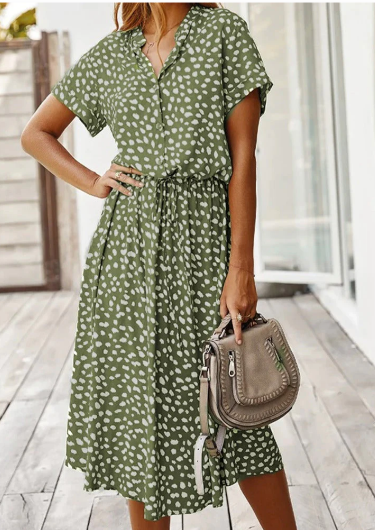 Women's Spotted Print Button-Down Midi Dress – Zalumo