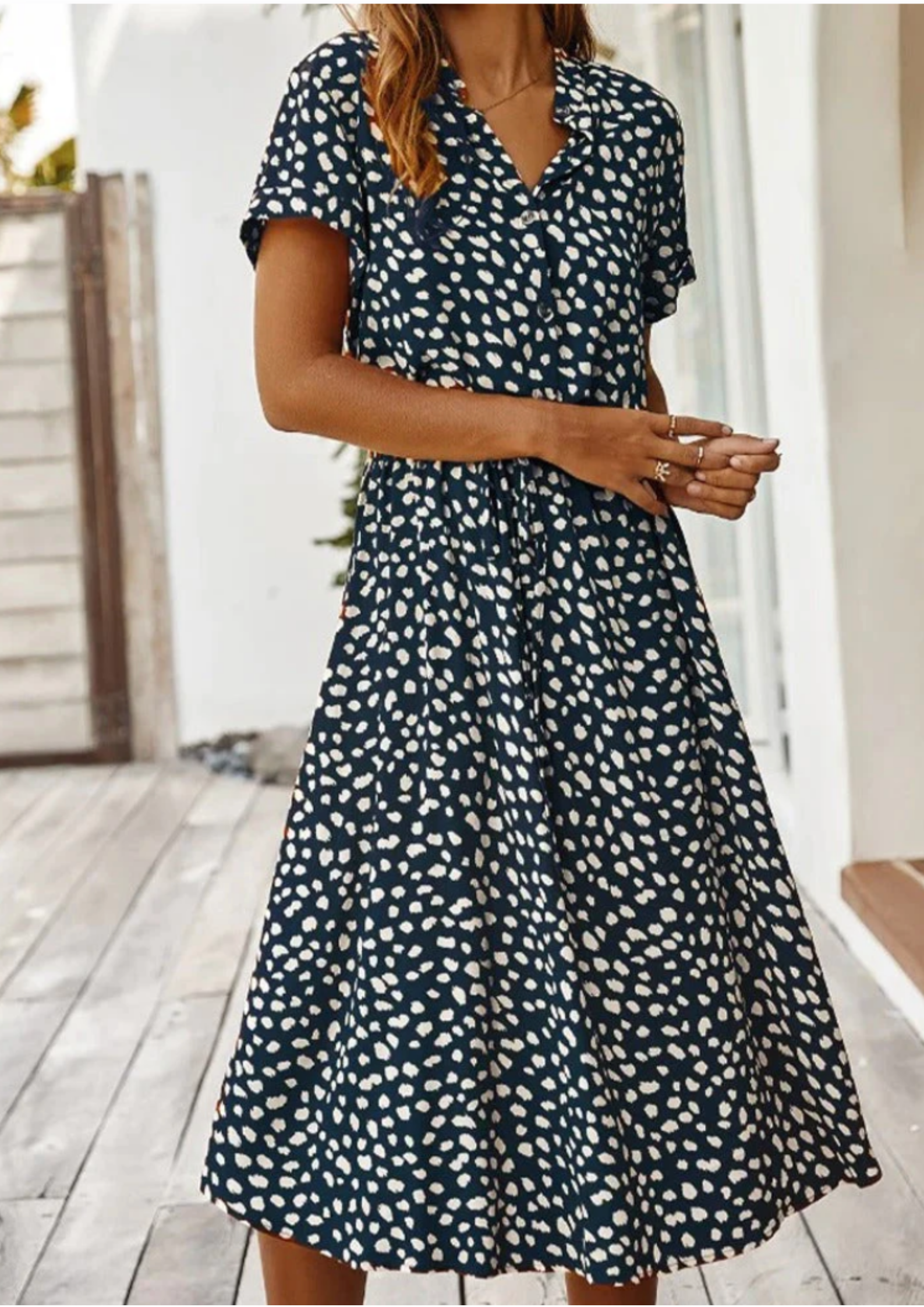 Women's Spotted Print Button-Down Midi Dress – Zalumo
