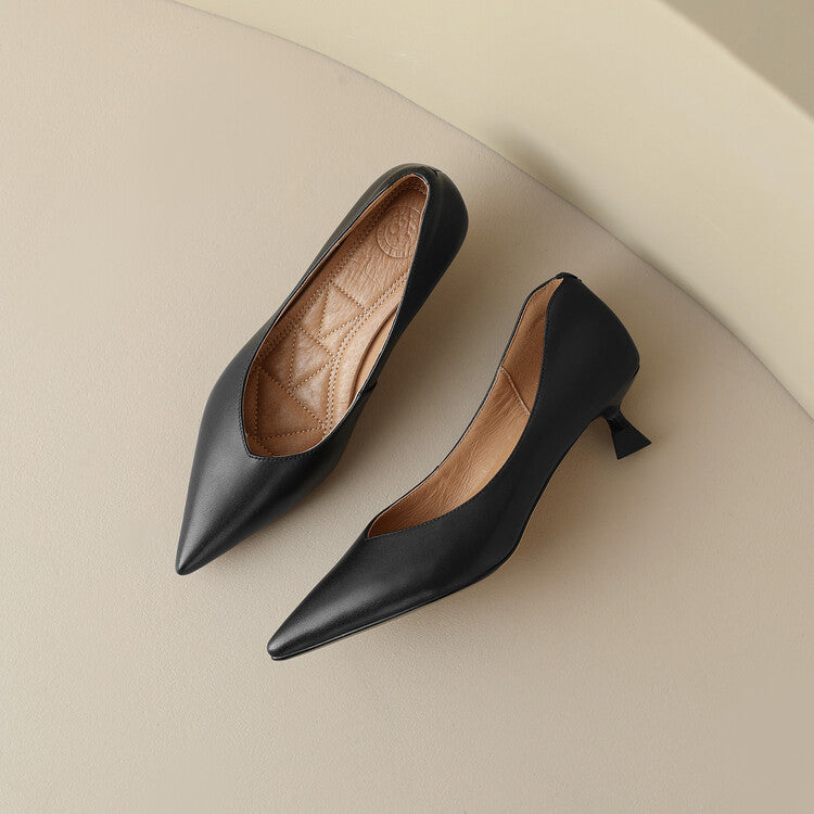 Women's Pointed Toe Pumps Low Kitten Heel Slip On Shoes – Zalumo