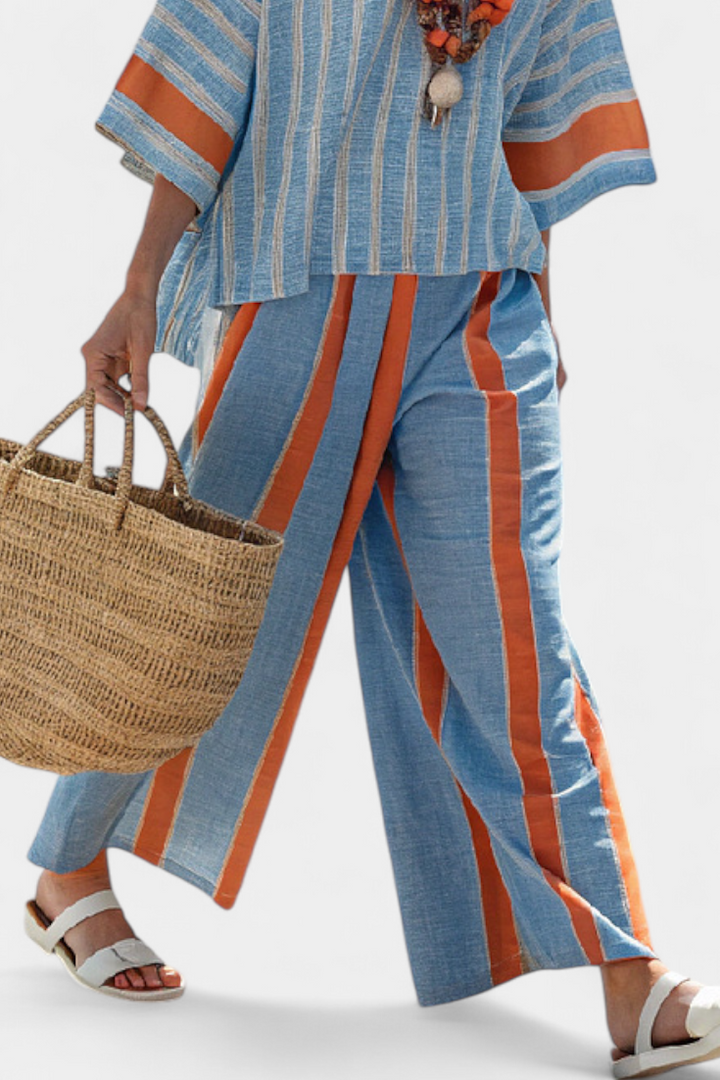Women's Striped Two-Piece Set Wide Leg Pants – Zalumo