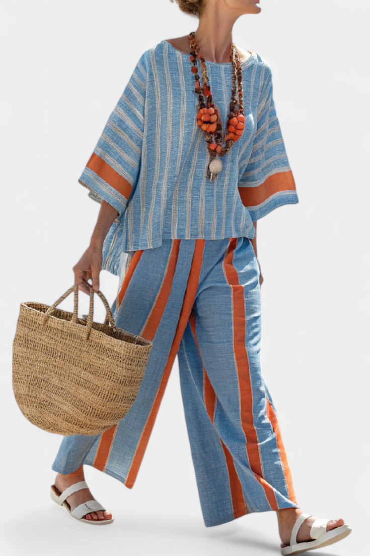 Women's Striped Two-Piece Set Wide Leg Pants – Zalumo