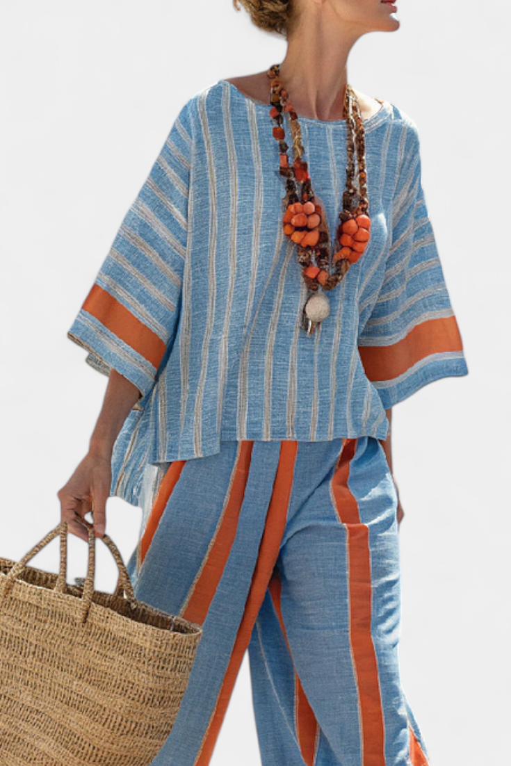 Women's Striped Two-Piece Set Wide Leg Pants – Zalumo