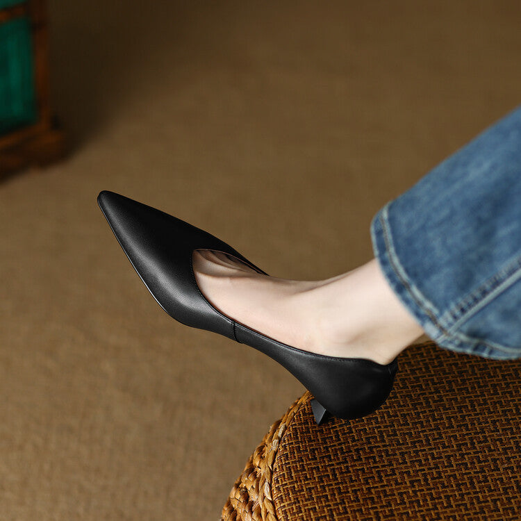 Women's Pointed Toe Pumps Low Kitten Heel Slip On Shoes – Zalumo