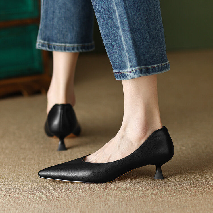 Women's Pointed Toe Pumps Low Kitten Heel Slip On Shoes – Zalumo