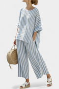 Women's Striped Casual Top & Wide Leg Pants Set – Zalumo
