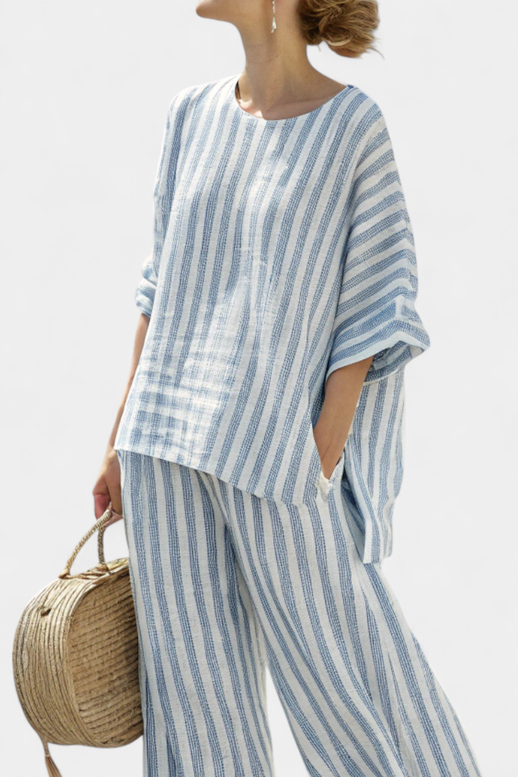Women's Striped Casual Top & Wide Leg Pants Set – Zalumo