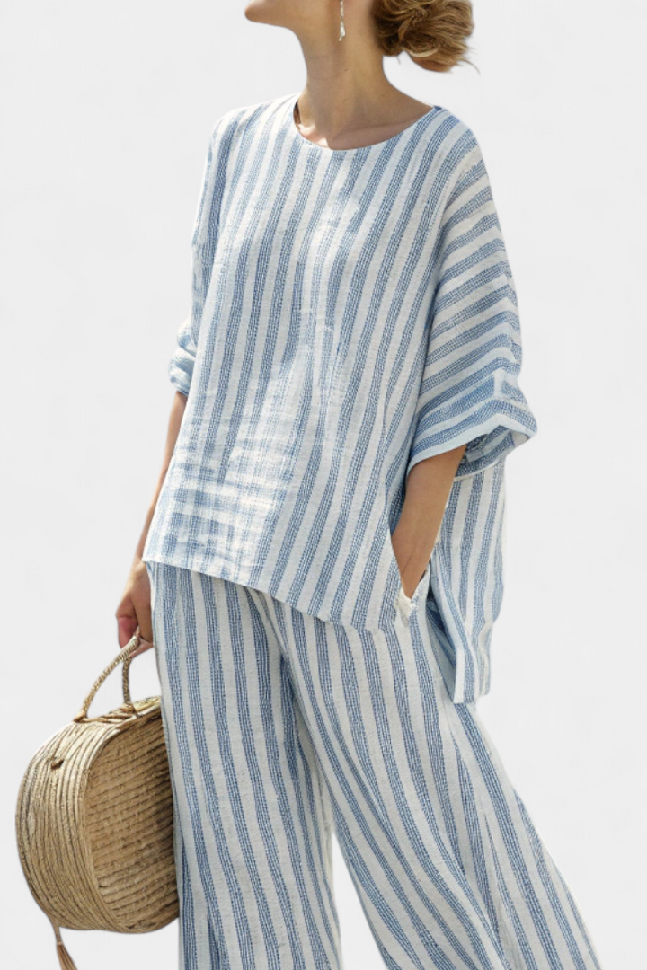 Women's Striped Casual Top & Wide Leg Pants Set – Zalumo