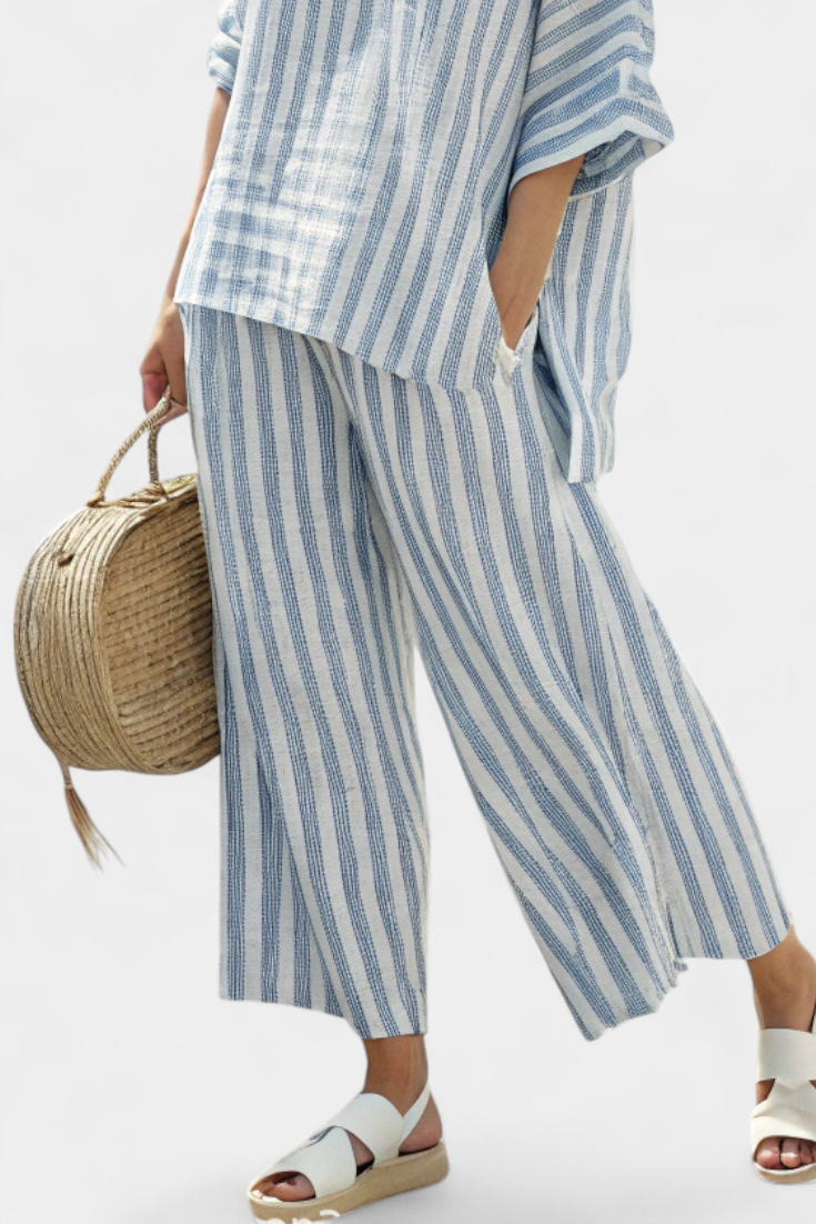 Women's Striped Casual Top & Wide Leg Pants Set – Zalumo