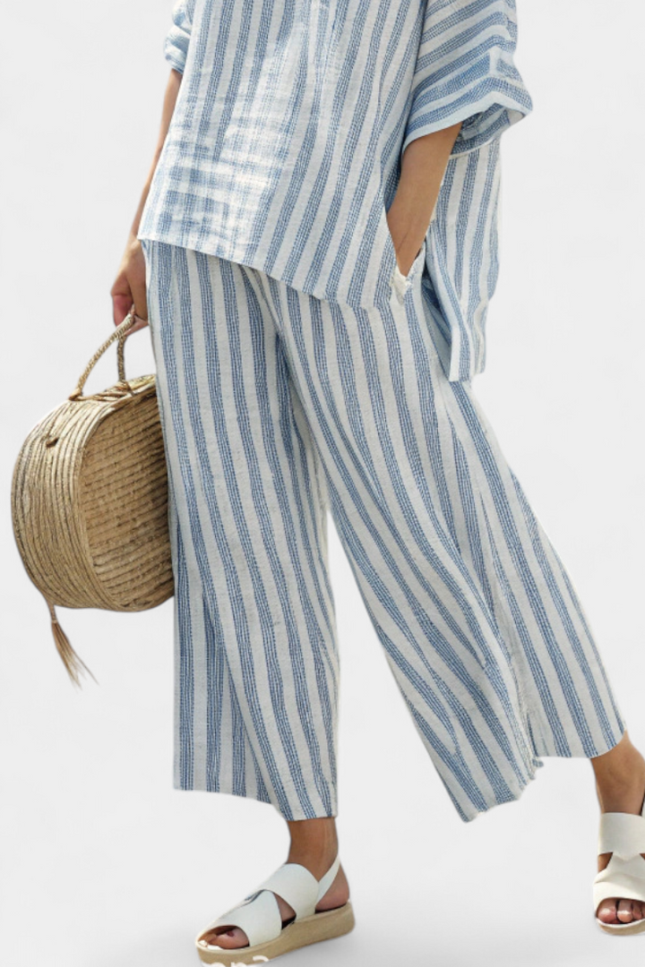 Women's Striped Casual Top & Wide Leg Pants Set – Zalumo