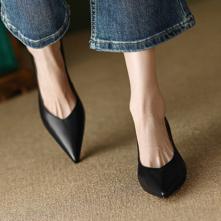 Women's Pointed Toe Pumps Low Kitten Heel Slip On Shoes – Zalumo