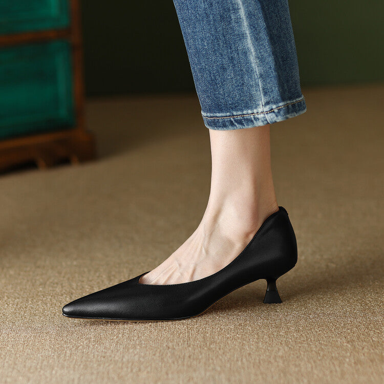 Women's Pointed Toe Pumps Low Kitten Heel Slip On Shoes – Zalumo
