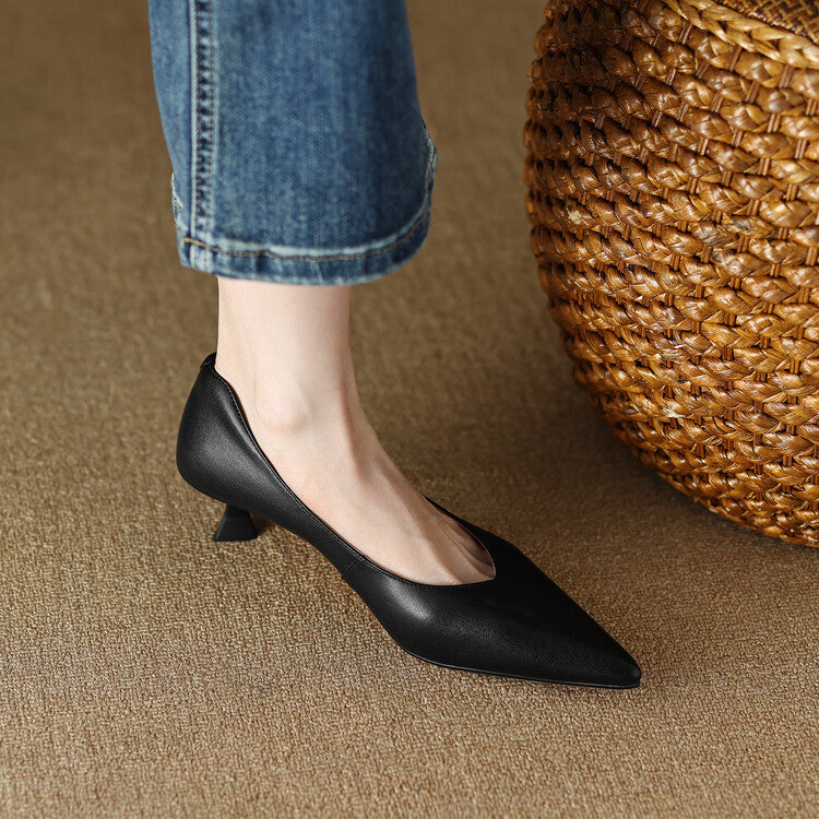 Women's Pointed Toe Pumps Low Kitten Heel Slip On Shoes – Zalumo