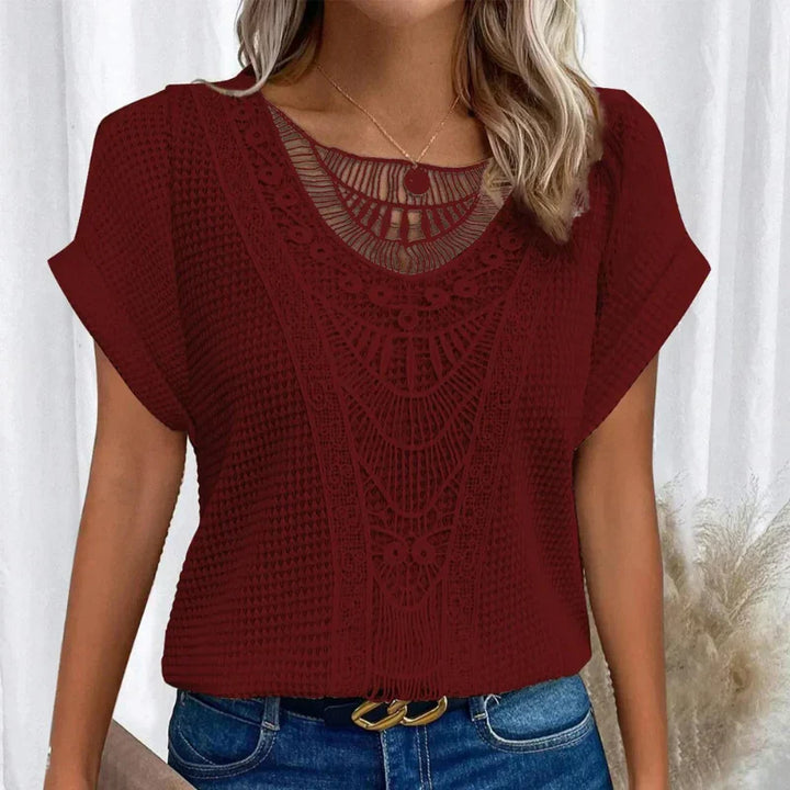 Top with Round Neck and Lace Trim – Zalumo