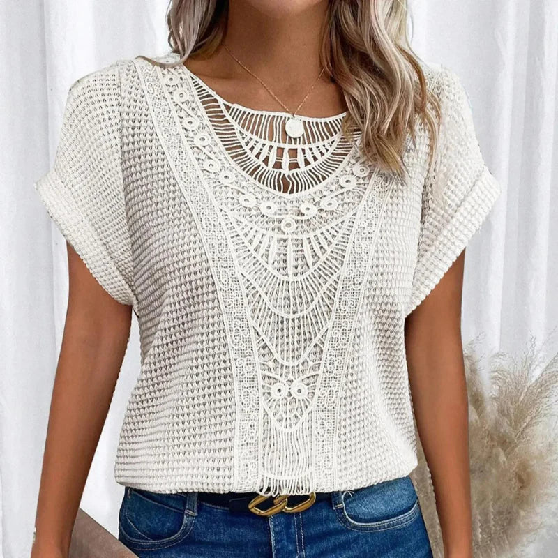 Top with Round Neck and Lace Trim – Zalumo