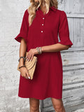 Women's Button-Down Shirt Dress 3/4 Sleeve Knee Length – Zalumo