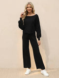 Women's Cropped Sweatshirt and Wide-Leg Pants Lounge Set – Zalumo