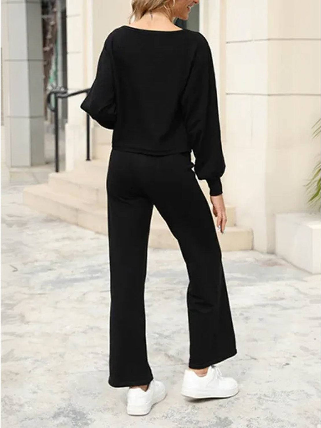 Women's Cropped Sweatshirt and Wide-Leg Pants Lounge Set – Zalumo