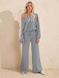 Women's Cropped Sweatshirt and Wide-Leg Pants Lounge Set – Zalumo