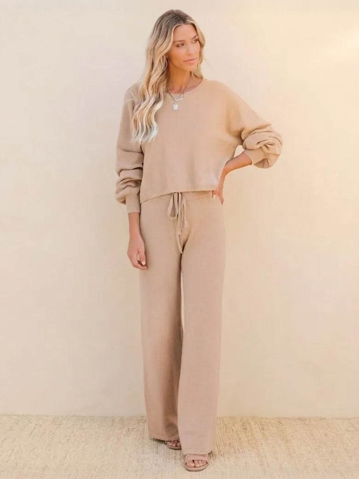 Women's Cropped Sweatshirt and Wide-Leg Pants Lounge Set – Zalumo