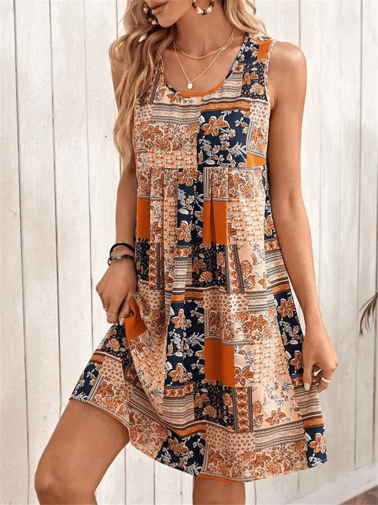 Women's Boho Patchwork Print Sleeveless Mini Dress – Zalumo