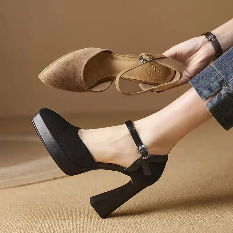 Women's Platform Block Heel Pumps Ankle Strap High Heels – Zalumo