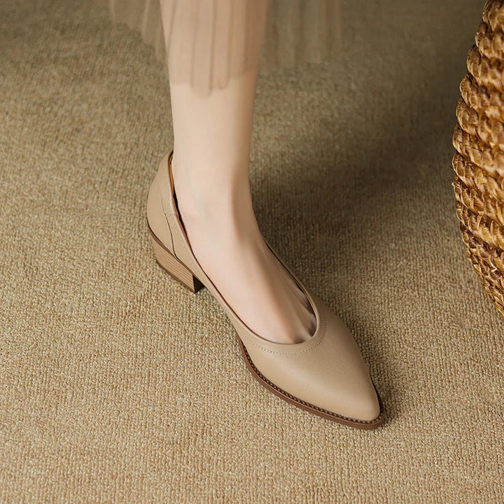 Women's Pointed Toe Block Heel Pumps Slip On Mid Heel Shoes – Zalumo
