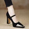 Women's Mary Jane High Heel Pumps Cap Toe Block Heel Strap – Zalumo