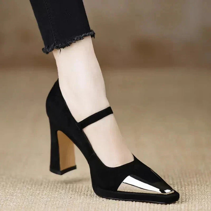 Women's Mary Jane High Heel Pumps Cap Toe Block Heel Strap – Zalumo