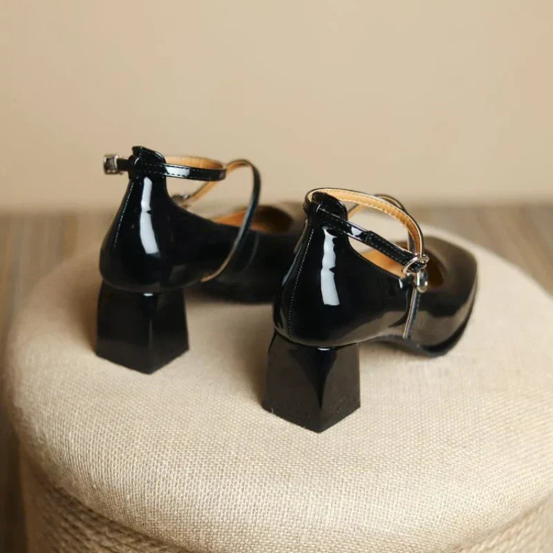 Women's Ankle Strap Block Heel Pumps Square Toe Mary Jane – Zalumo
