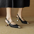 Women's Pearl Strap Slingback Kitten Heels Pointed Toe Pumps – Zalumo