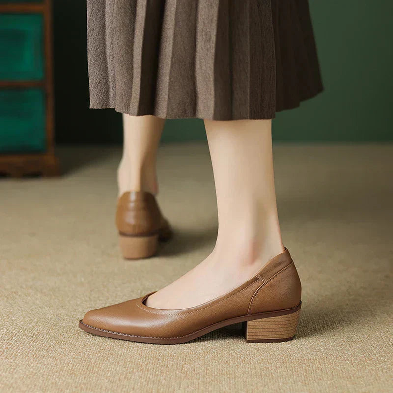 Women's Pointed Toe Block Heel Pumps Slip On Mid Heel Shoes – Zalumo