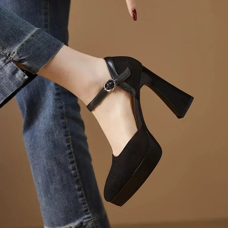 Women's Platform Block Heel Pumps Ankle Strap High Heels – Zalumo
