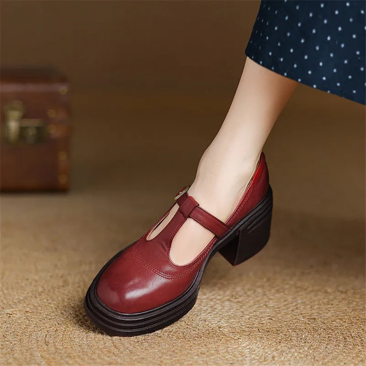 Women's Chunky Block Heel Mary Jane Pumps Round Toe Strap – Zalumo