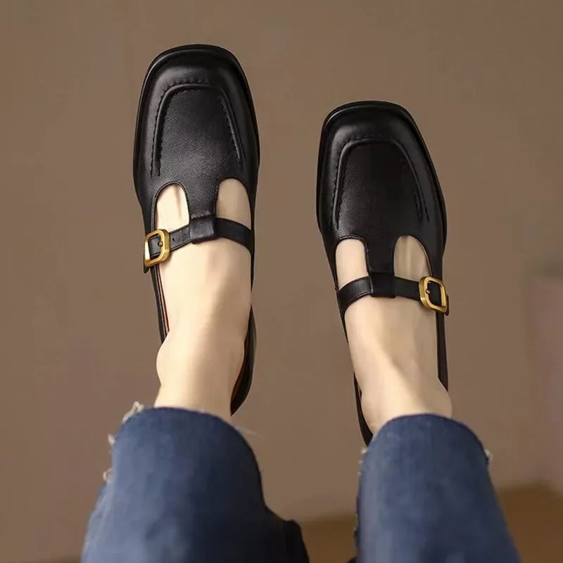 Women's T-Strap Mary Jane Shoes Square Toe Low Block Heel – Zalumo