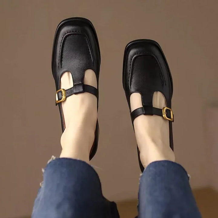 Women's T-Strap Mary Jane Shoes Square Toe Low Block Heel – Zalumo